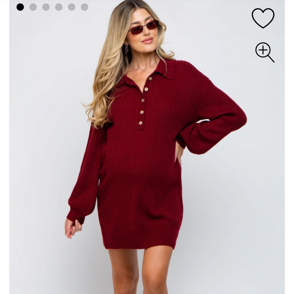 PINKBLUSH Red Burgundy Knit Maternity Dress